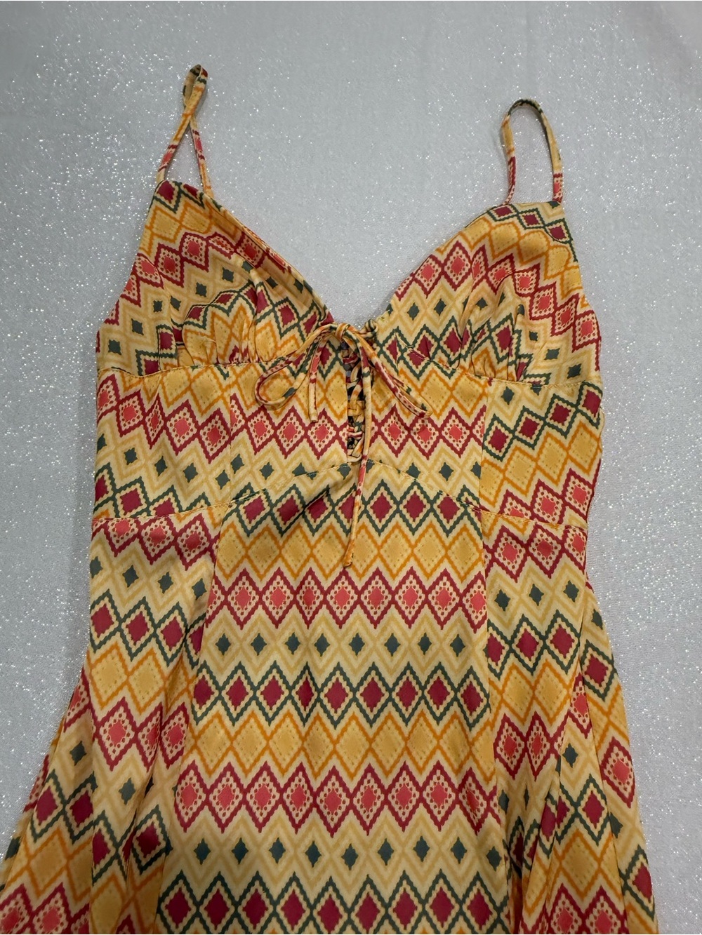 Urban Outfitters Yellow Geometric Midi Dress Front Slit Size Small Womens - Picture 2 of 8